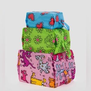 Keith Haring 3D Zip Set of 3 - BAGGU - Perfect for Travel or Organization NWT